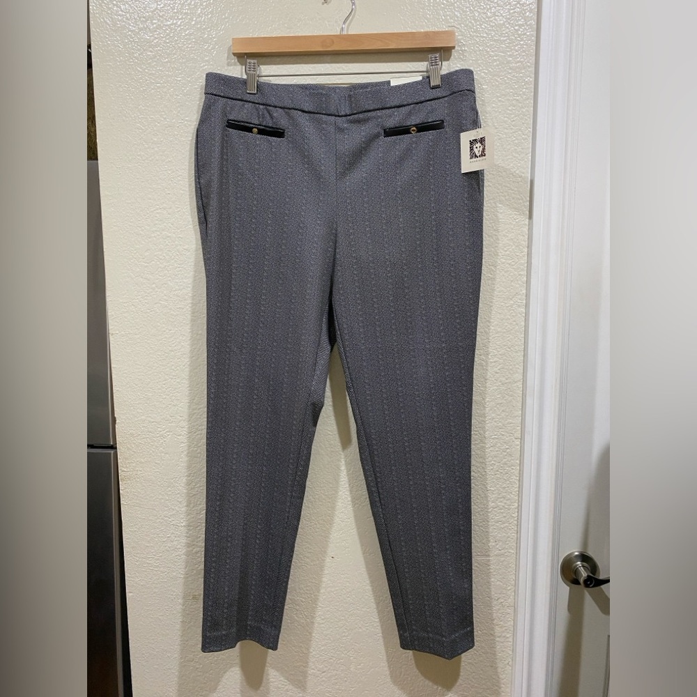 NWT Anne Klein Black and White Herringbone Pants Size L